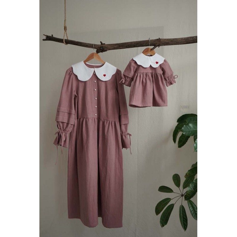 Set mama-fiica din in roz prafuit